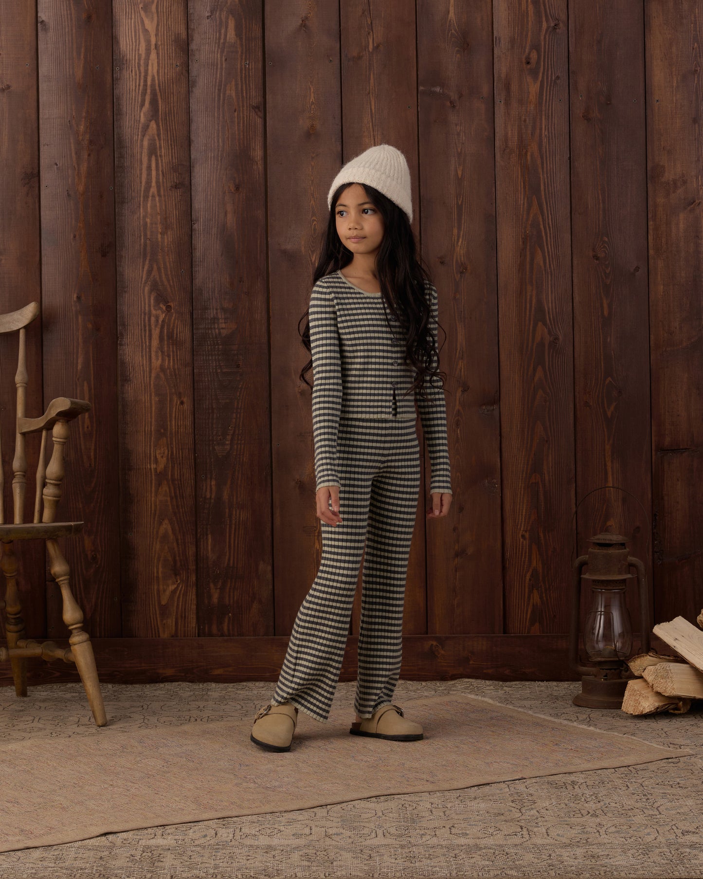 Flare Rib Knit Pant | Midnight Stripe