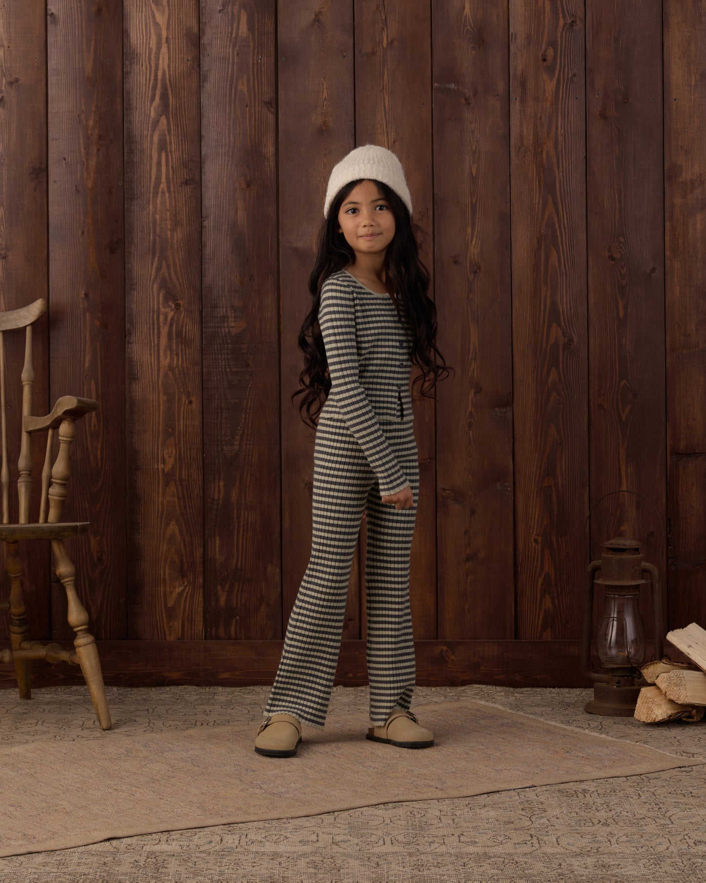 Flare Rib Knit Pant | Midnight Stripe
