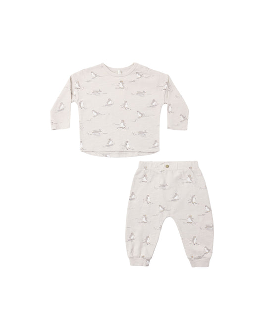 Long Sleeve Tee + Pant Set | Skiing Penguins