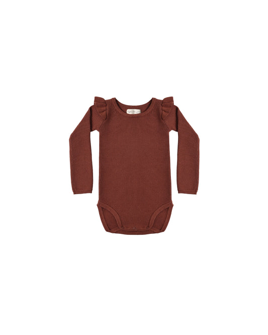 Shoulder Ruffle Bodysuit | Brick