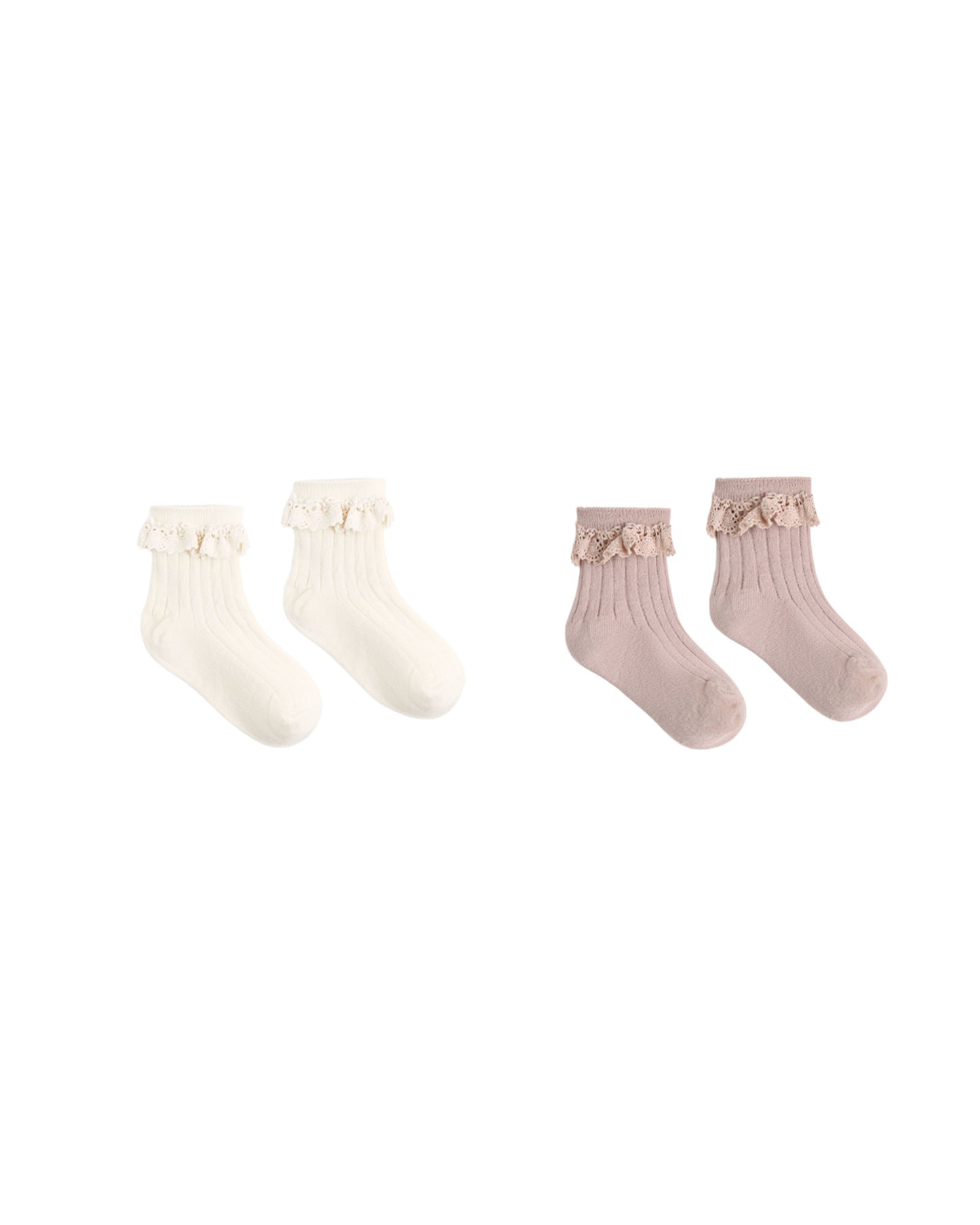 Lace Trim Socks, 2 Pack | Rosewood/Natural
