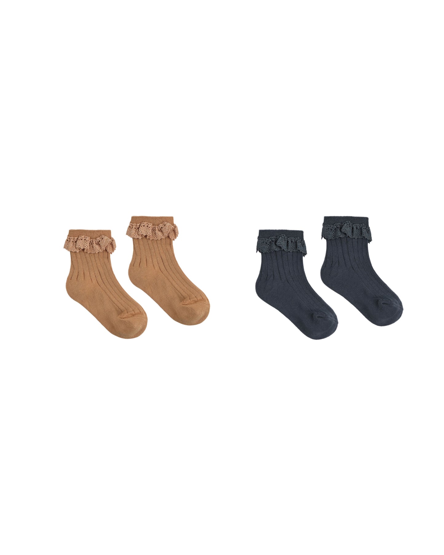 Lace Trim Socks, 2 Packs | Fawn/Midnight