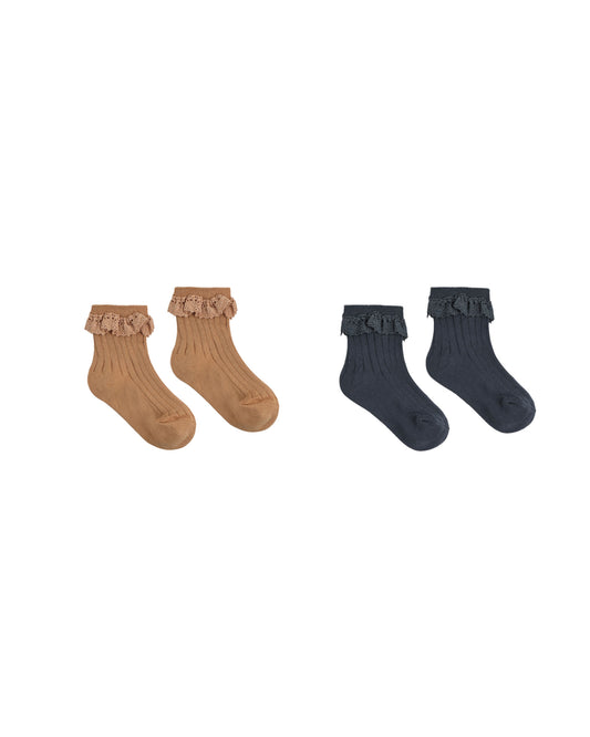Lace Trim Socks, 2 Packs | Fawn/Midnight