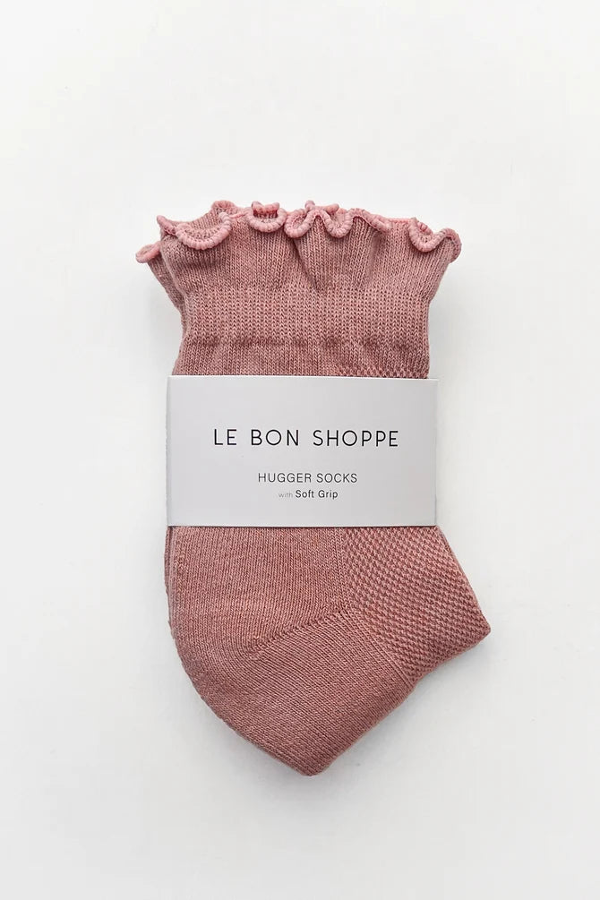 Ruffled Hugger Crew Socks | Vintage Pink/Black