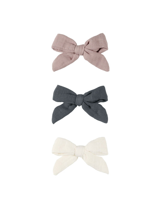 Bow with Clip, Set of 3 I Indigo/Mauve/Ivory