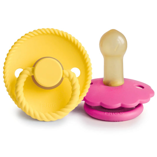 FRIGG Rope/Daisy Natural Rubber Pacifier 2-Pack | Sunflower/Fuschia