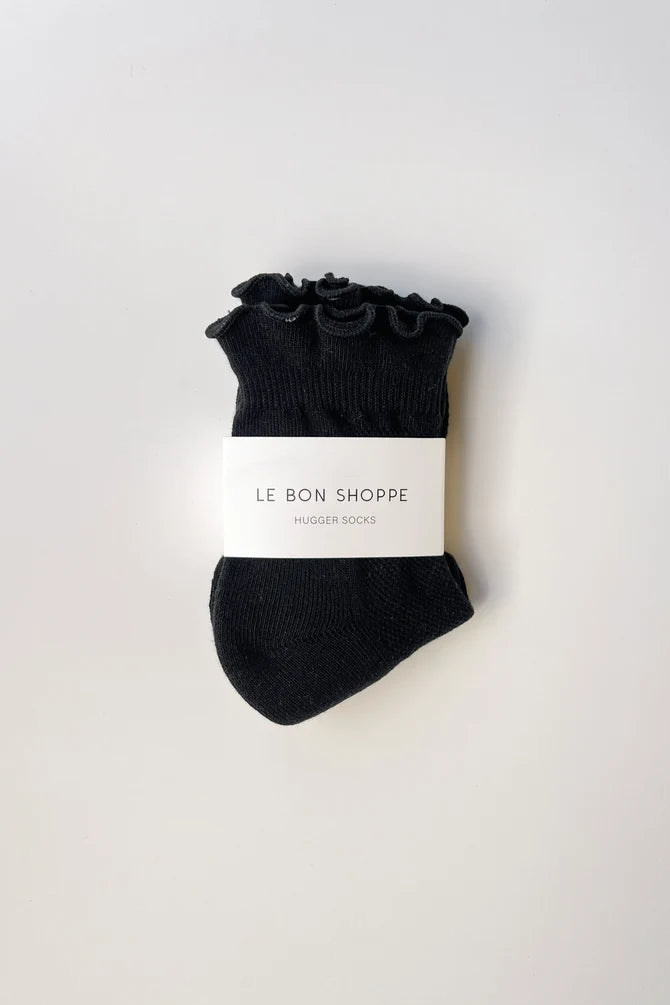 Ruffled Hugger Crew Socks | Black/Black