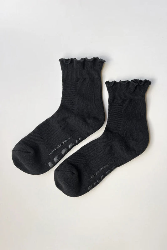 Ruffled Hugger Crew Socks | Black/Black