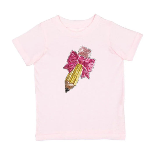 Sequin Patch Short Sleeve T-Shirt | Pencil Bow