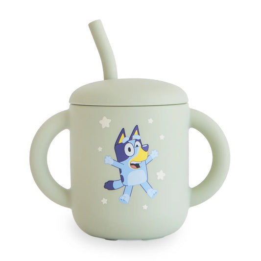 Silicone Training Cup + Straw | Bluey Sage