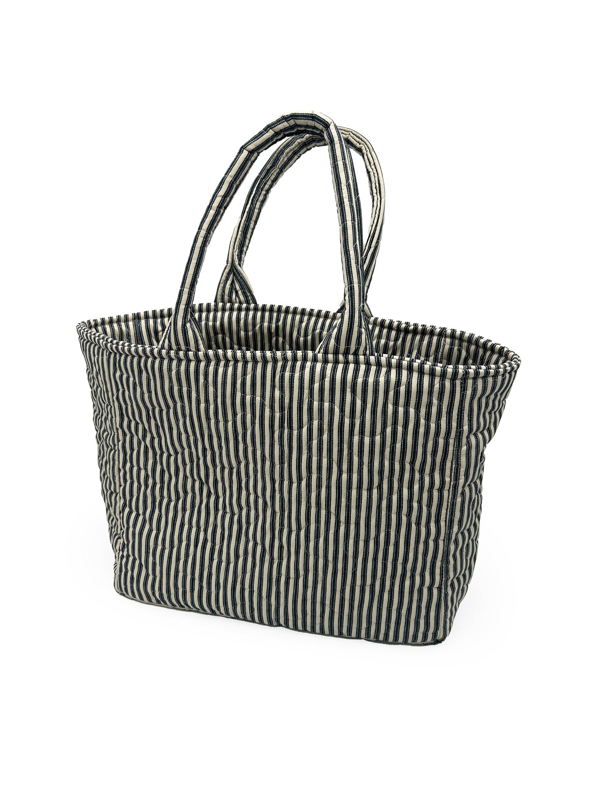 Quilted Handbag | Linen/Black Ticking Stripe