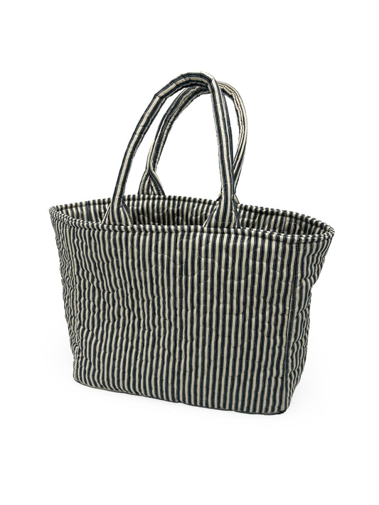 Quilted Handbag | Linen/Black Ticking Stripe