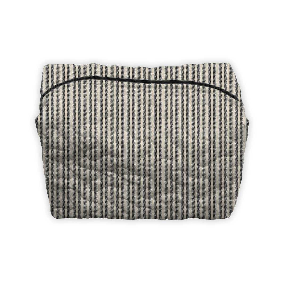 Large Quilted Makeup Bag | Linen/Black Ticking Stripe