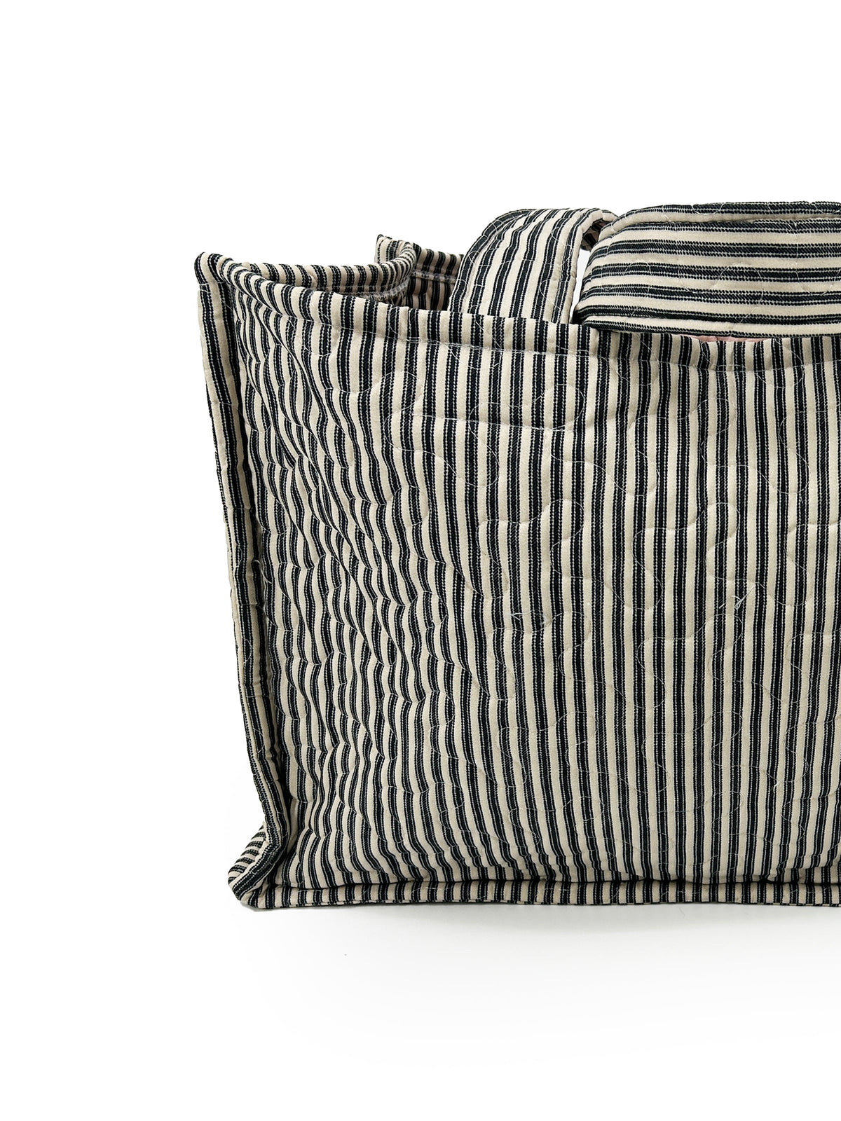 Quilted Tote Bag | Linen/Black Ticking Stripe