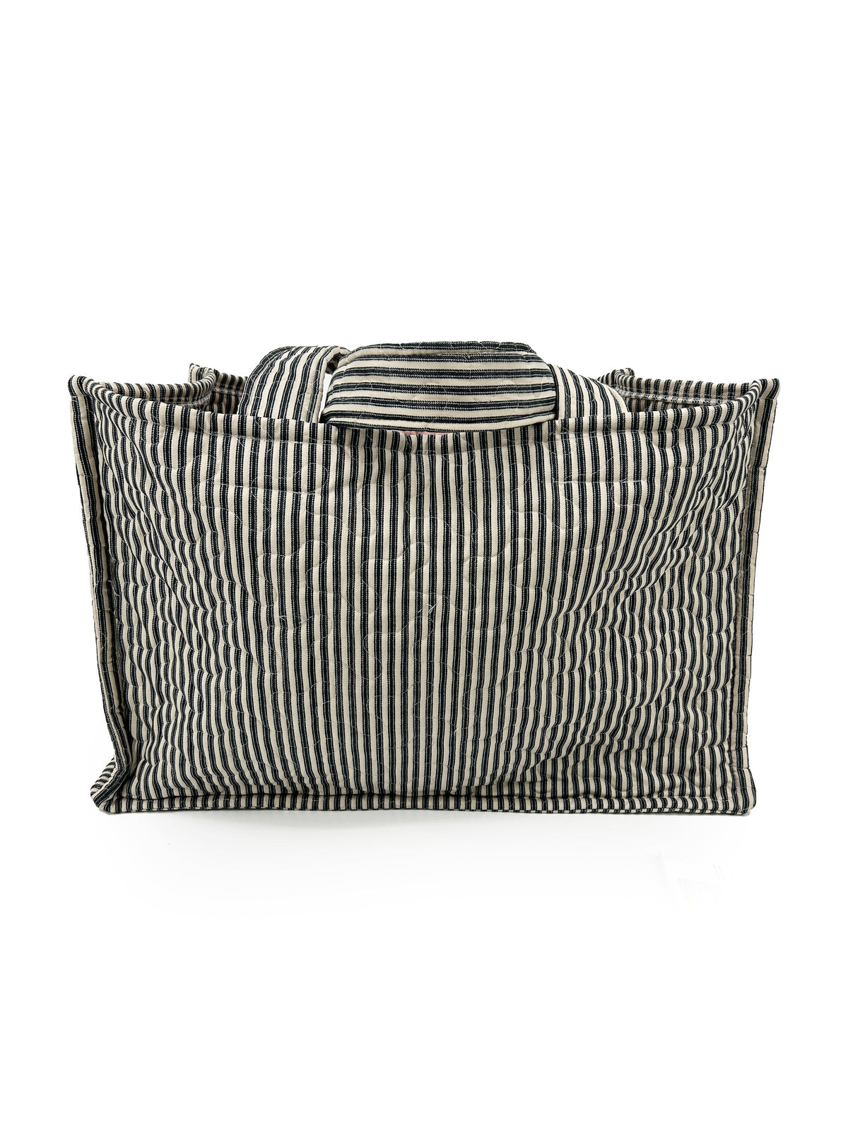 Quilted Tote Bag | Linen/Black Ticking Stripe