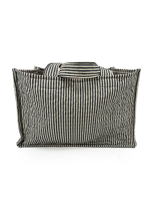 Quilted Tote Bag | Linen/Black Ticking Stripe