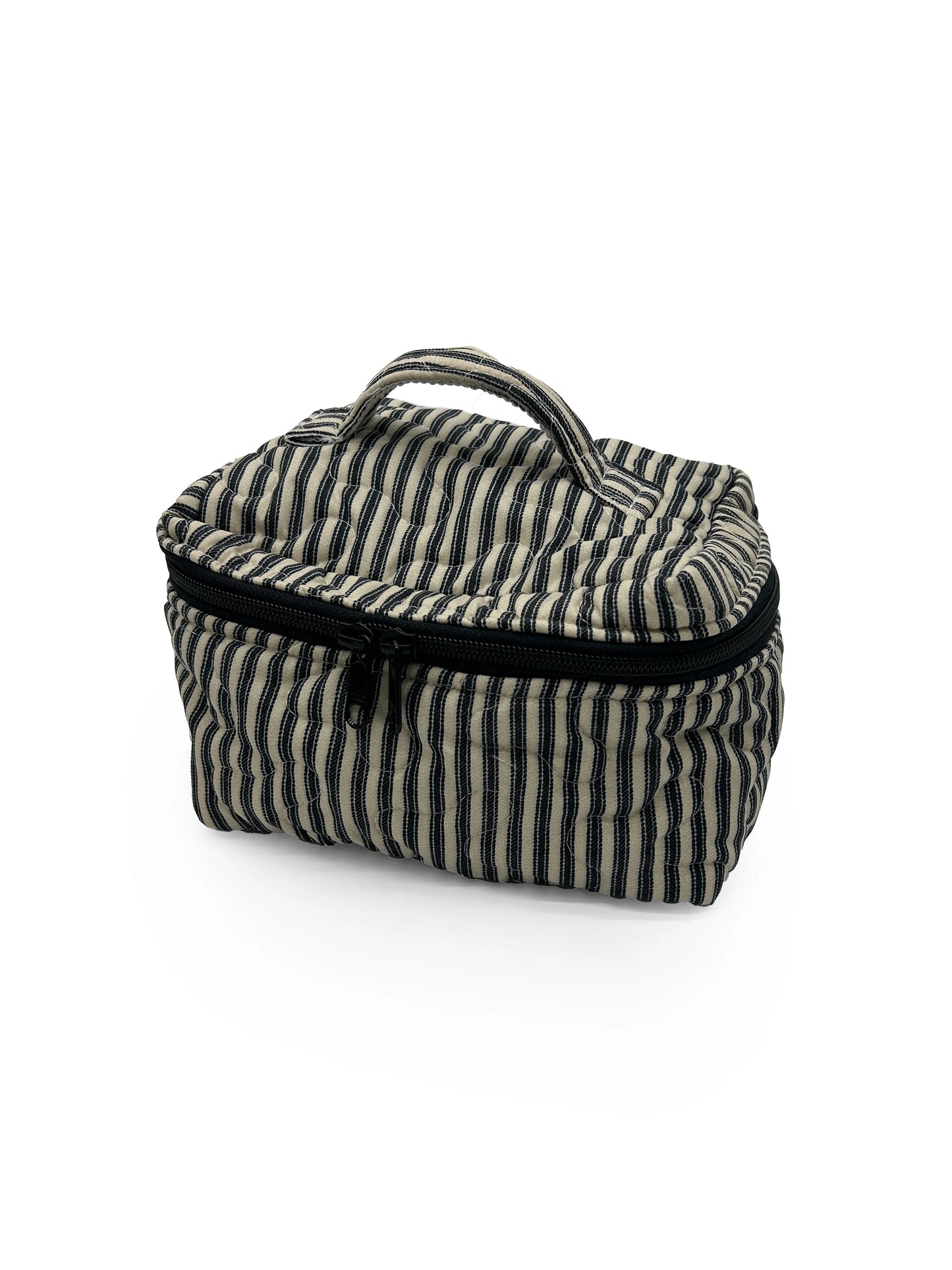 Quilted Travel Case | Linen/Black Ticking Stripe
