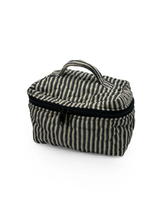 Quilted Travel Case | Linen/Black Ticking Stripe
