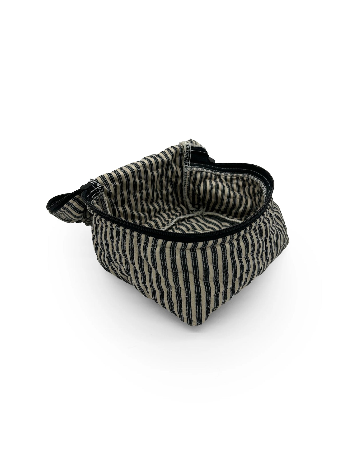 Quilted Travel Case | Linen/Black Ticking Stripe