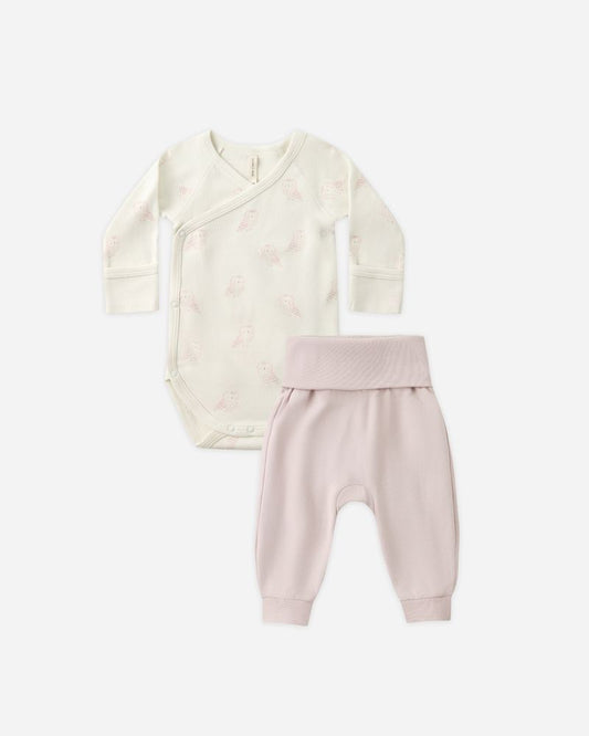 Side Snap Bodysuit + Pant Set | Snow Owls