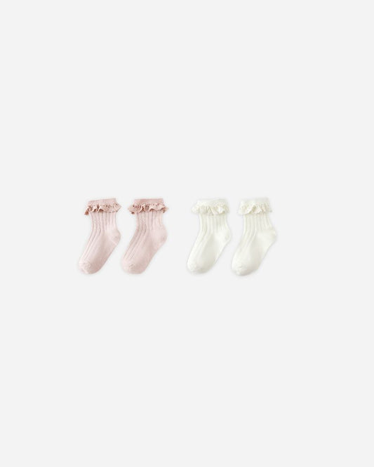 Lace Trim Socks, 2-Pack | Blush/Ivory