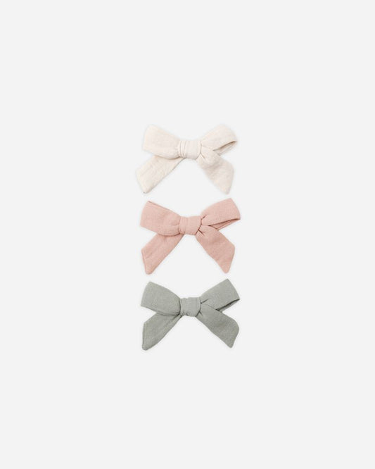 Bow with Clip, Set of 3 | Natural/Fern/Rose