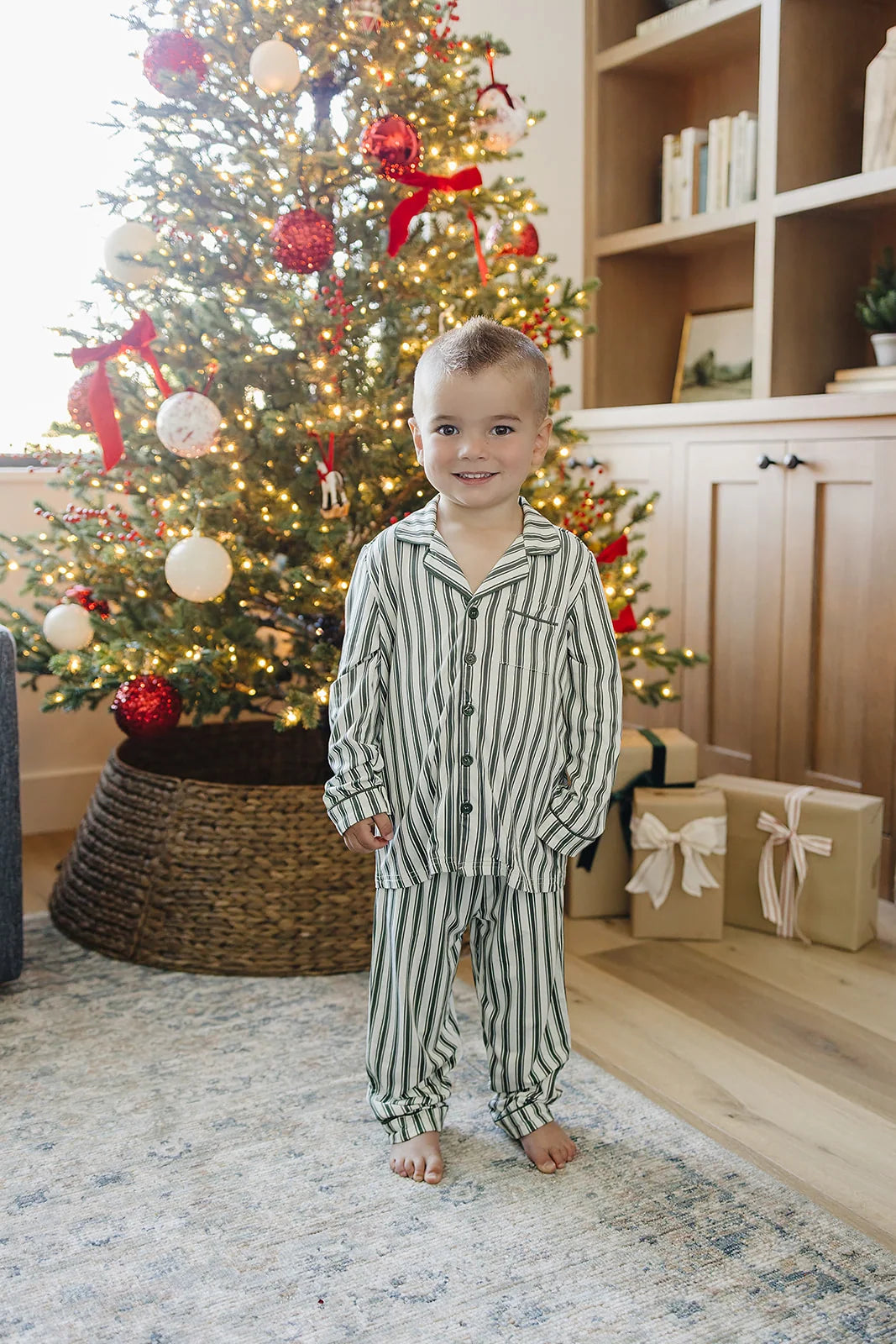 Collared Bamboo Set | Green Stripe
