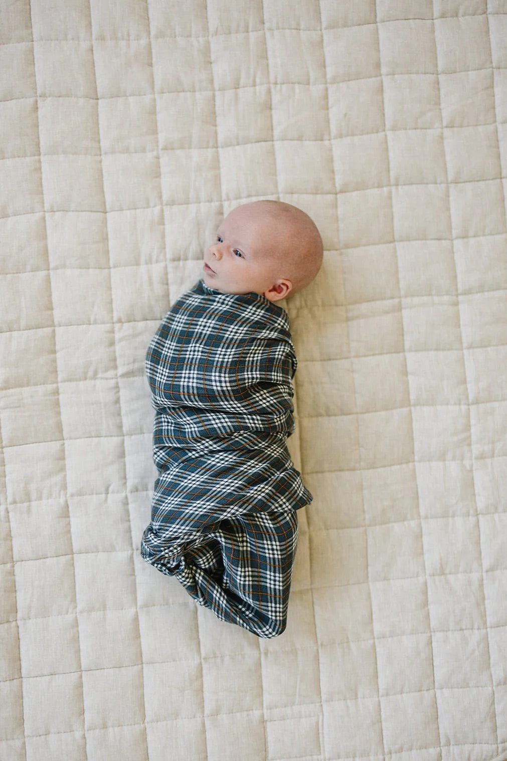 Muslin Swaddle Blanket I Navy Plaid