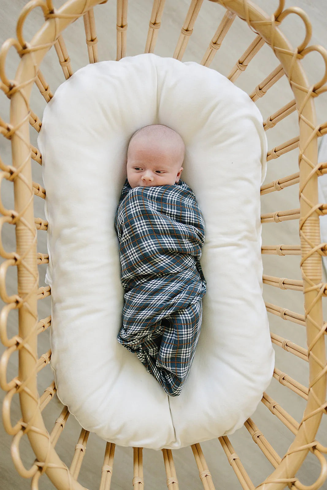 Muslin Swaddle Blanket I Navy Plaid