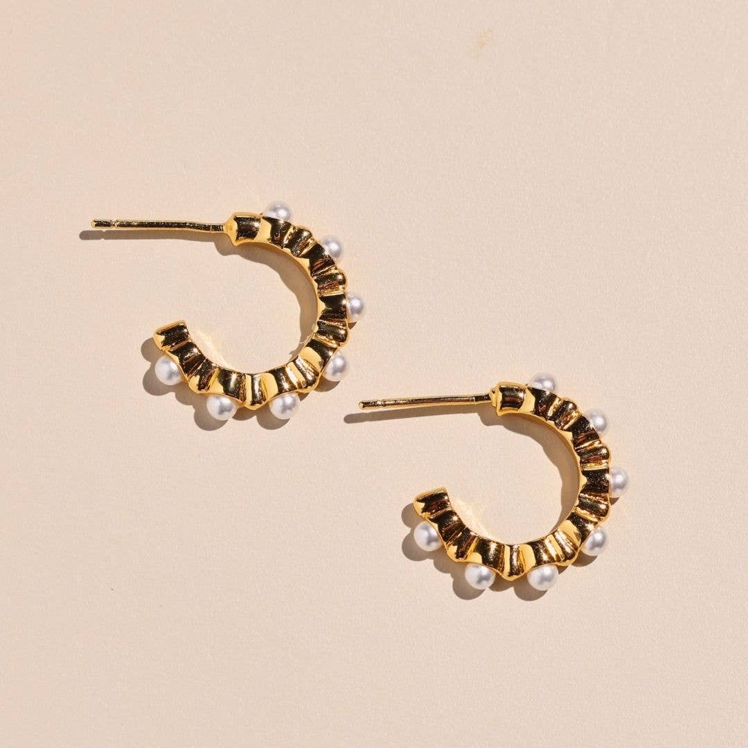 Gold Pearl Huggie Earrings