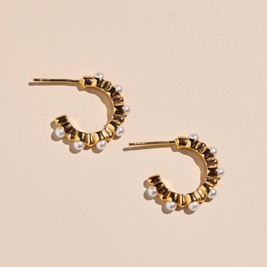 Gold Pearl Huggie Earrings
