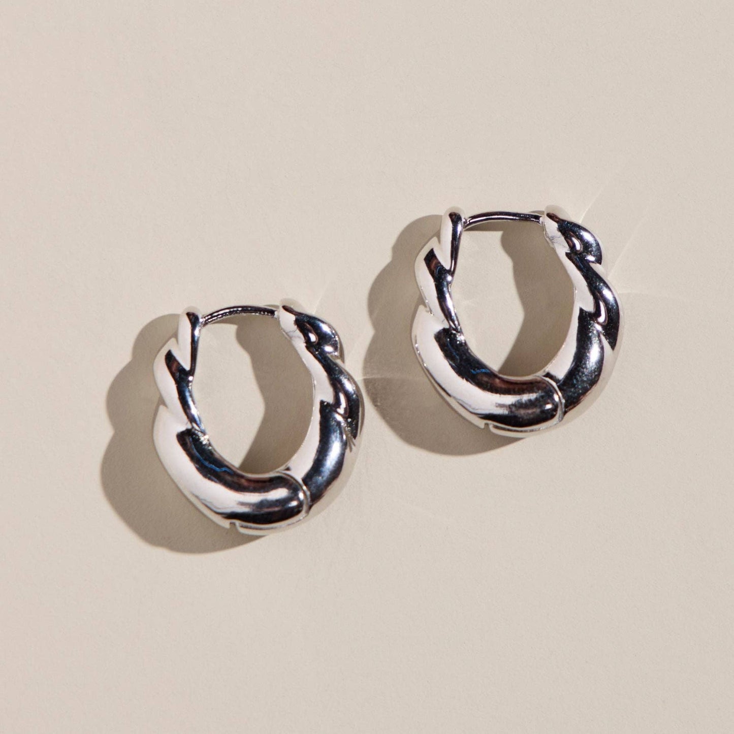 Silver Waterproof Wide Twist Hoop Earrings: Silver