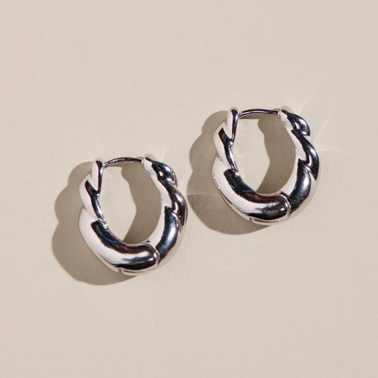 Silver Waterproof Wide Twist Hoop Earrings: Silver