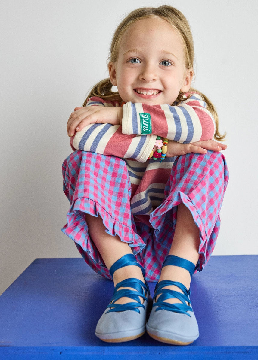 Gingham Ruffle Hem Pant | Pink & Blue