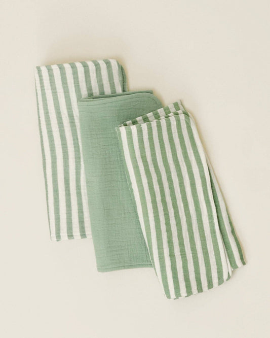 Organic Muslin Burp Cloth 3pk | Sage Strip