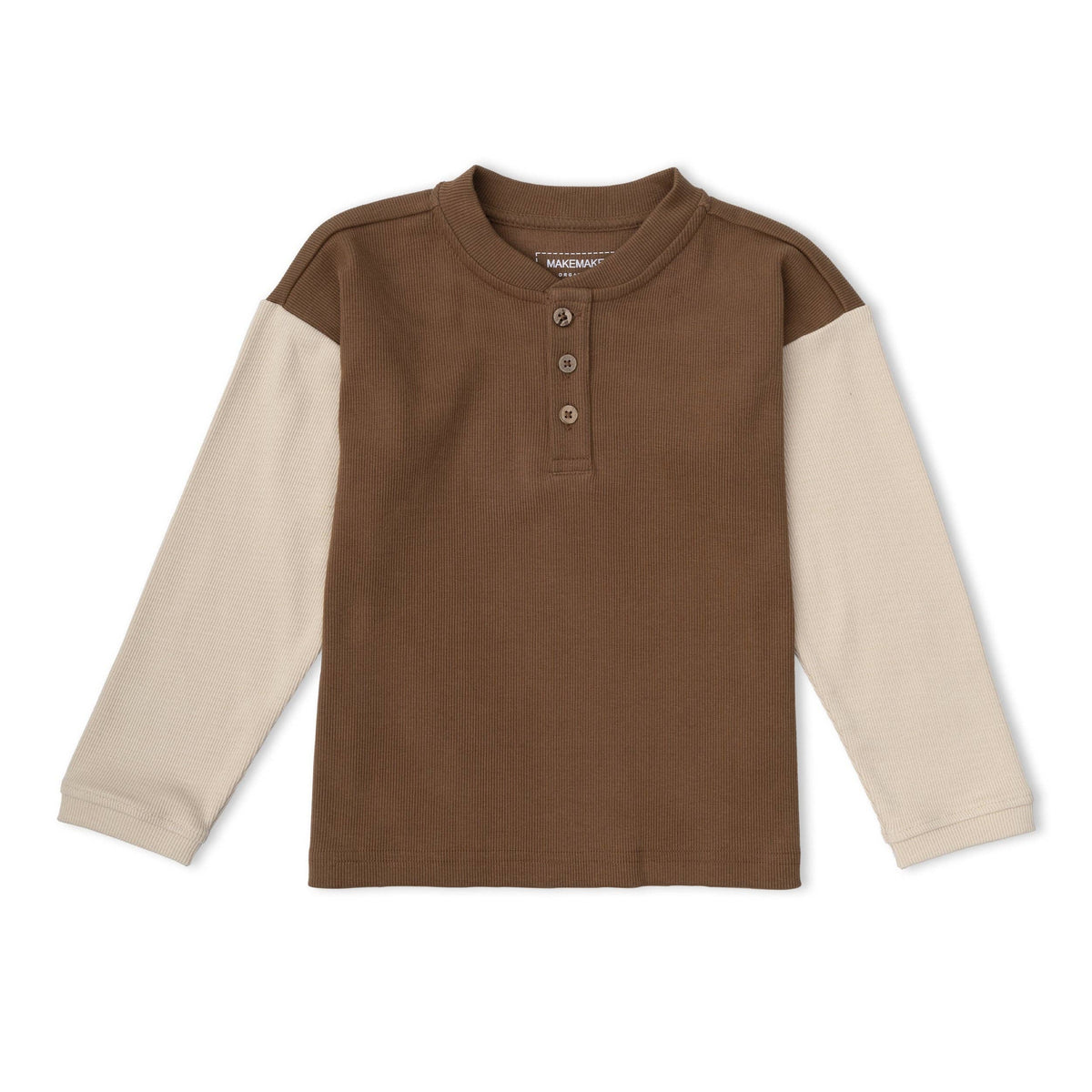 Organic Henley Tee - Brown: 12-18M