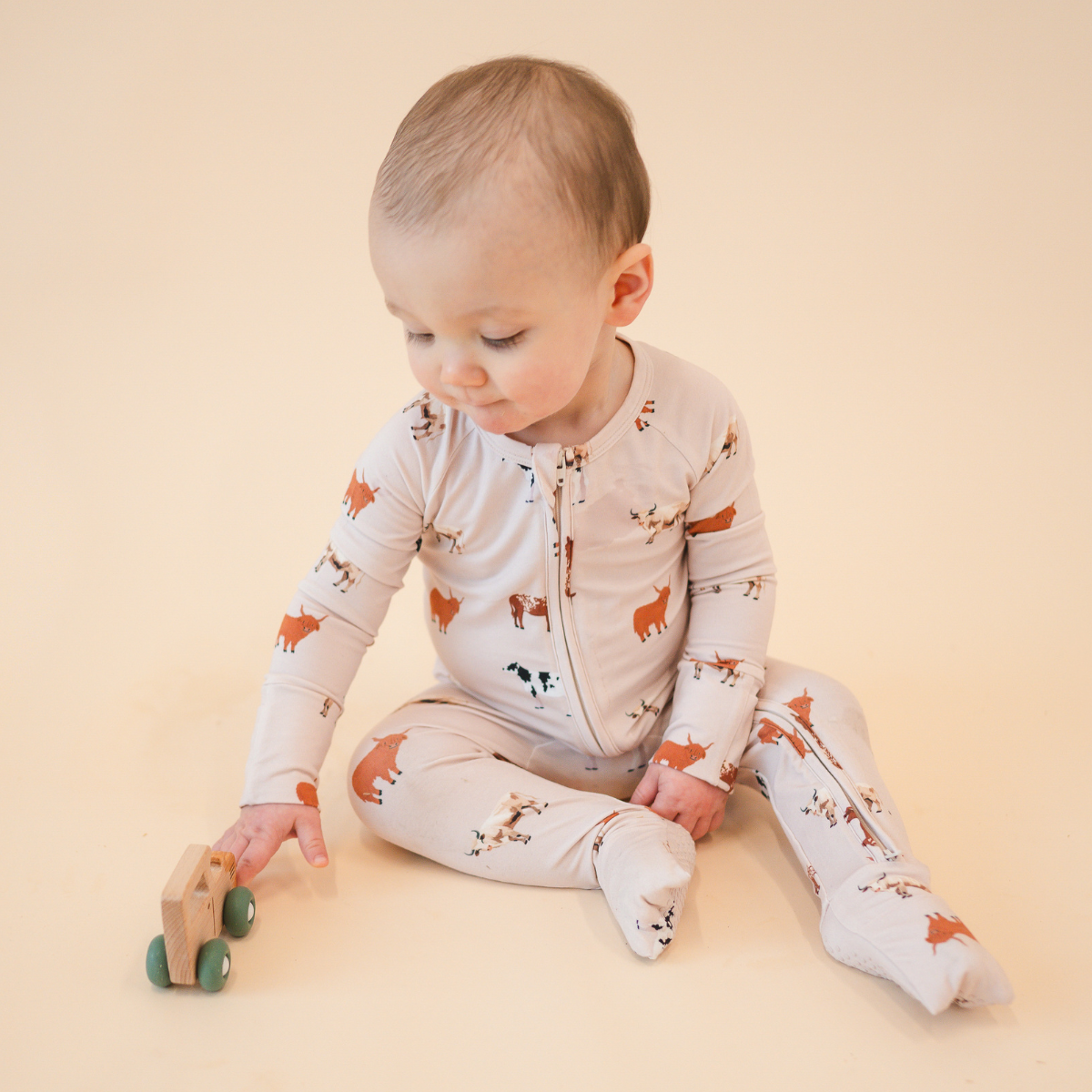Bamboo Zip Convertible Romper | Oatmeal Cow