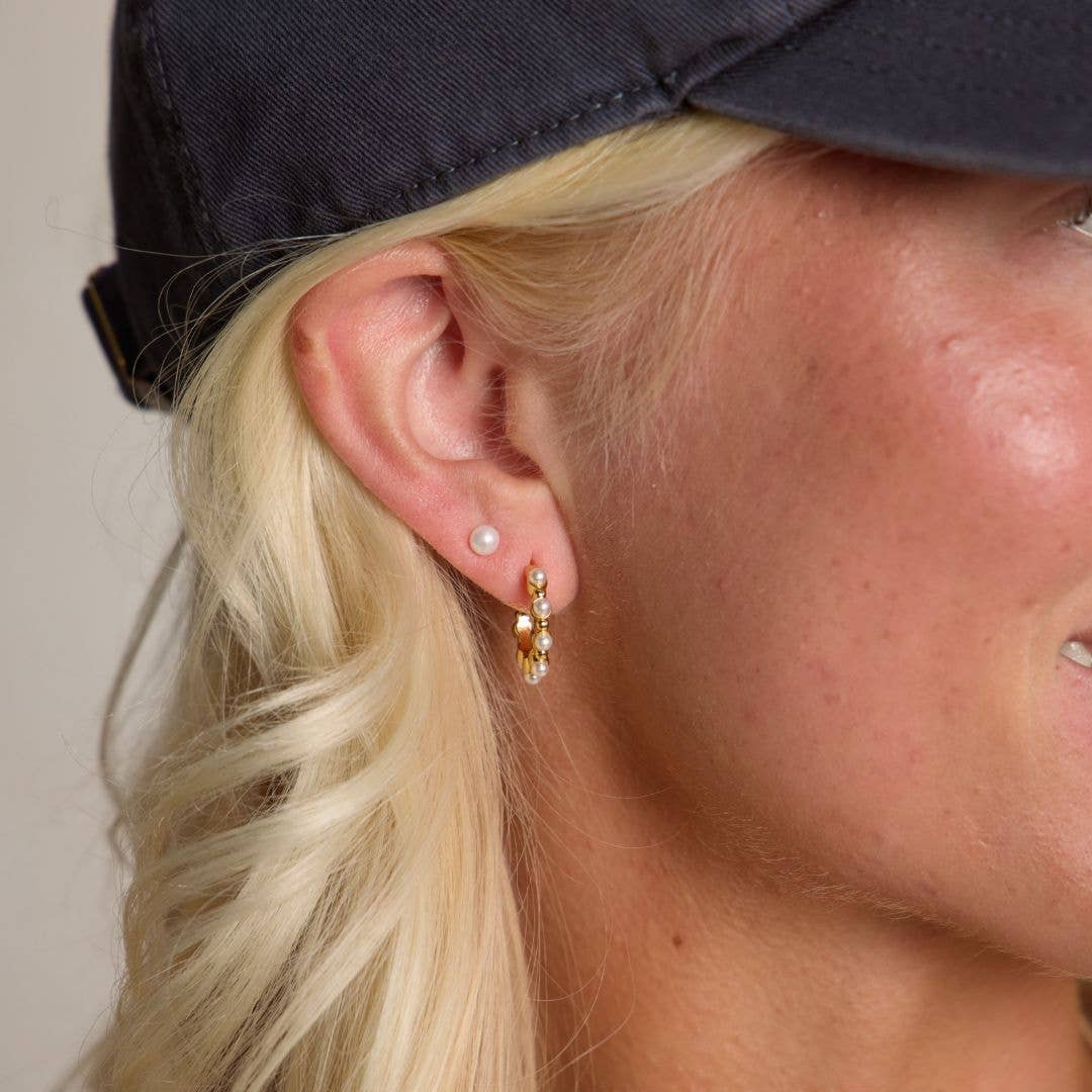 Gold Pearl Huggie Earrings