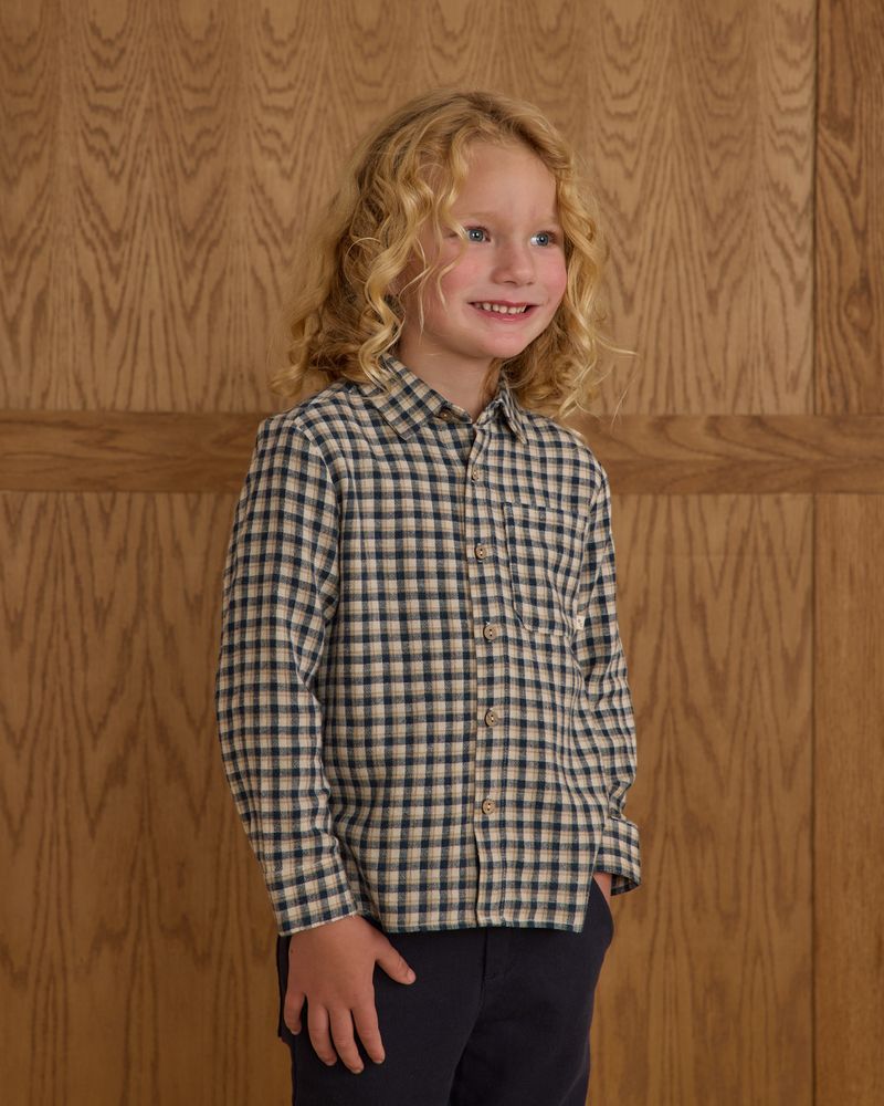 Collared Long Sleeve Shirt | Navy Check