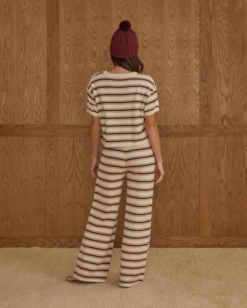 Knit Wide Leg Pant || Burgundy Stripe