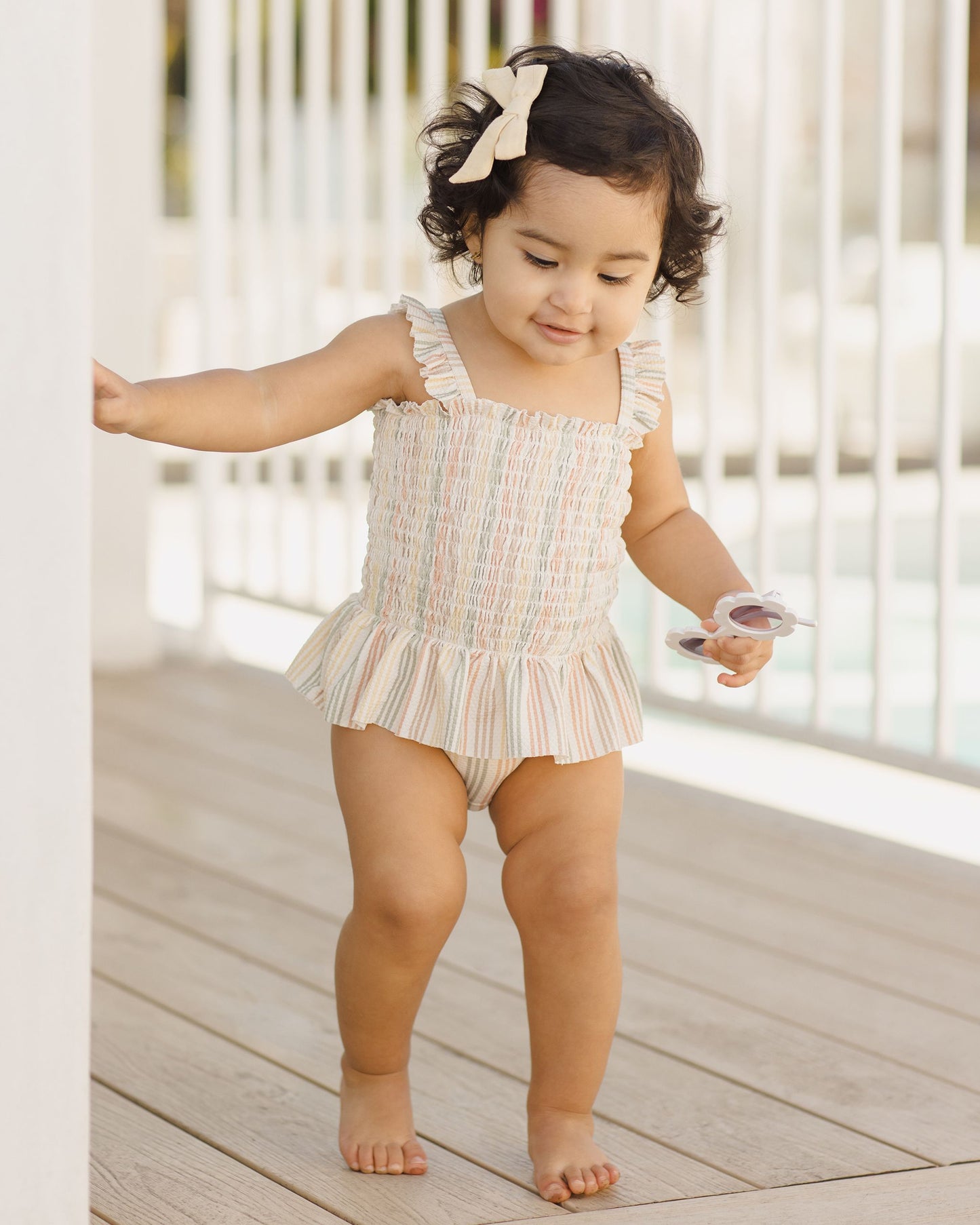 Smocked One-Piece Swimsuit | Multi Stripe