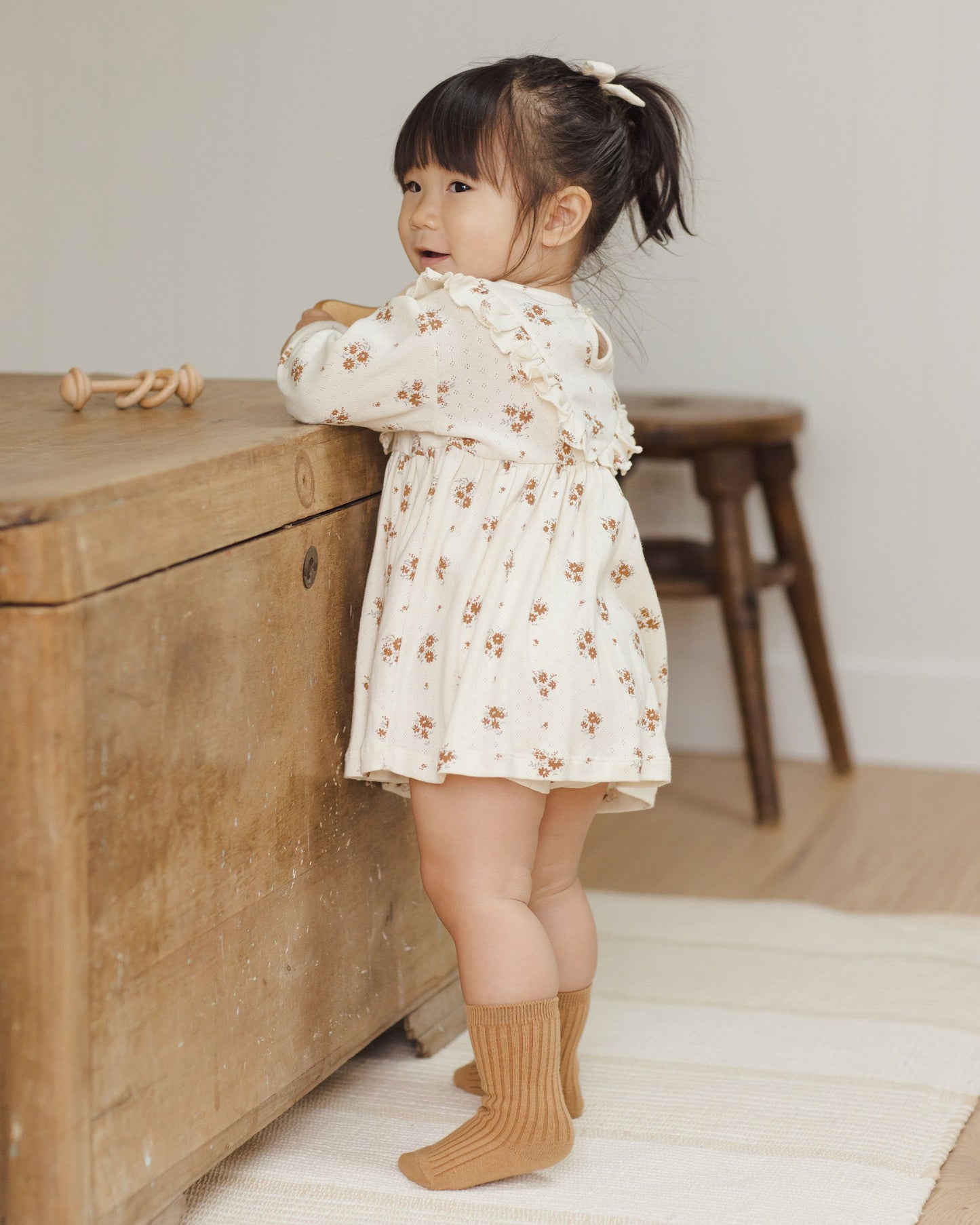 Long Sleeve Ruffle V Dress I Autumn Flora