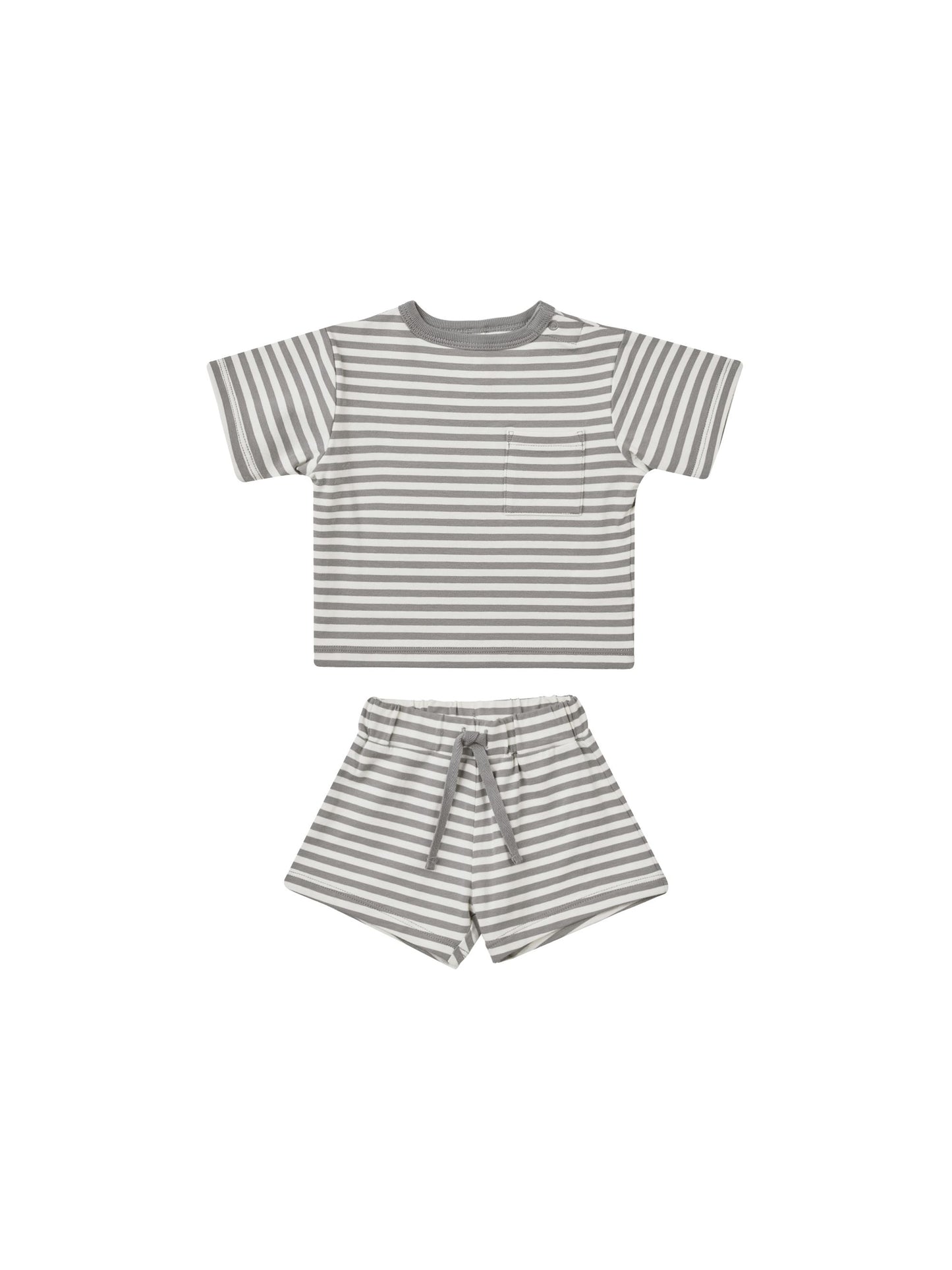 Boxy Pocket Tee+Short Set I Lagoon Stripe