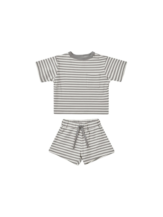 Boxy Pocket Tee+Short Set I Lagoon Stripe