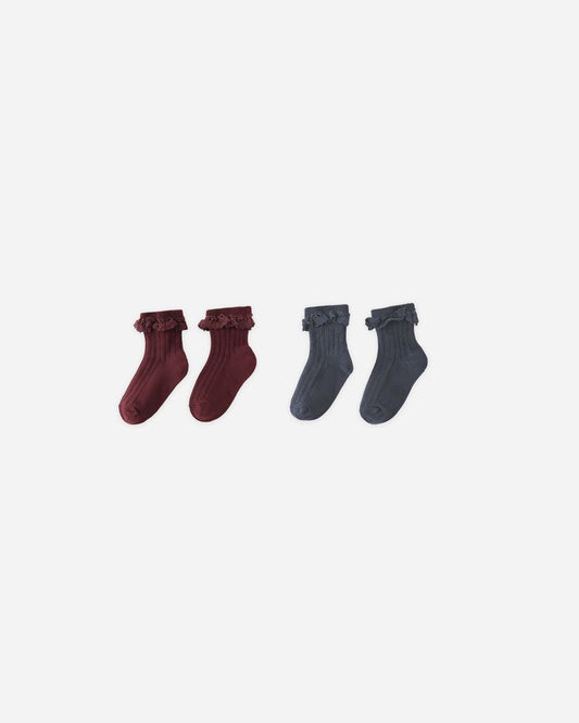 Lace Trim Socks, 2-Pack | Burgundy/Navy