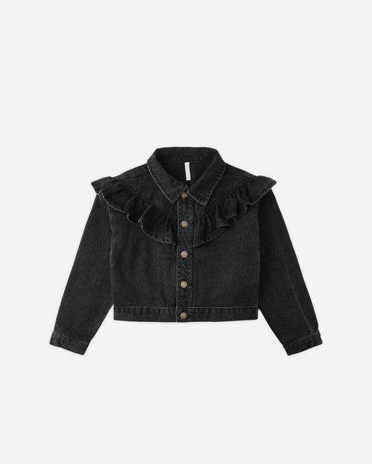 Ruffle Denim Jacket | Washed Black