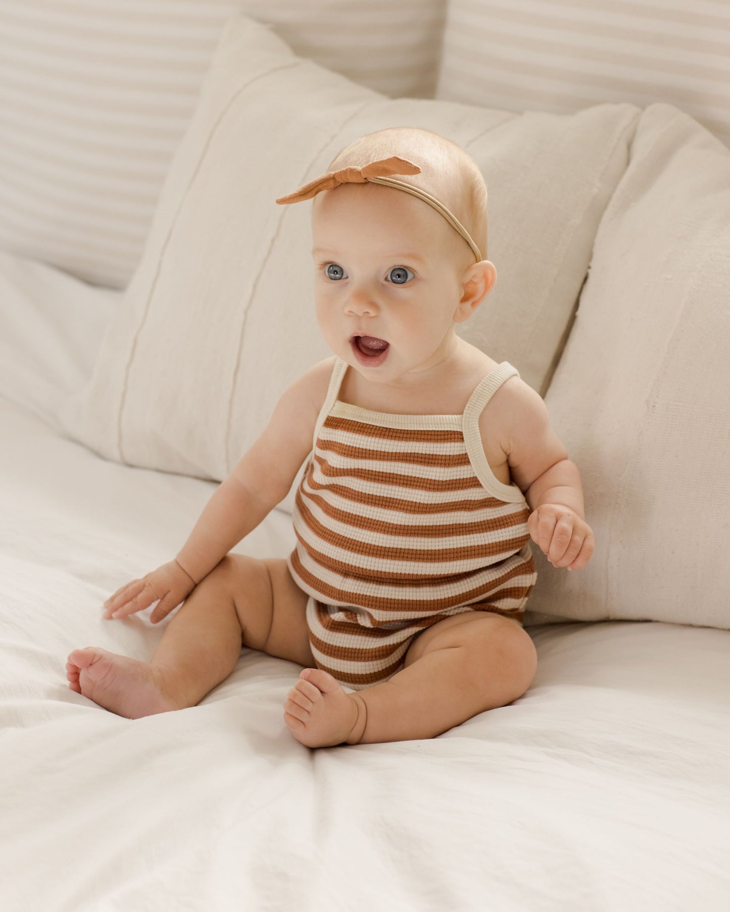 Waffle Cinch Romper I Clay Stripe