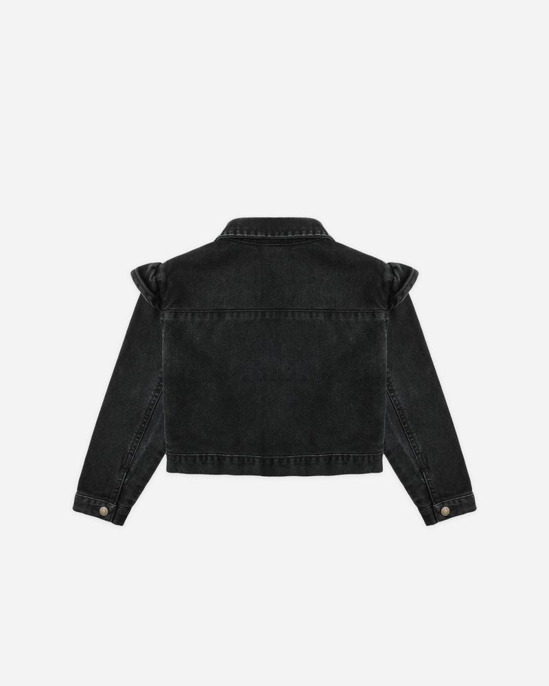 Ruffle Denim Jacket | Washed Black