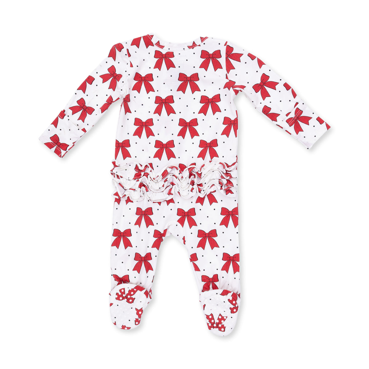 Ruffle Back Zipper Footie | Festive Bows