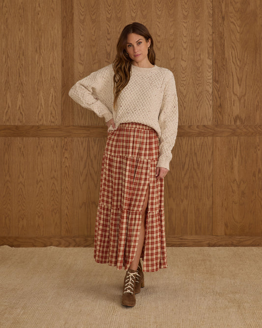 Tiered Midi Skirt || Red Plaid